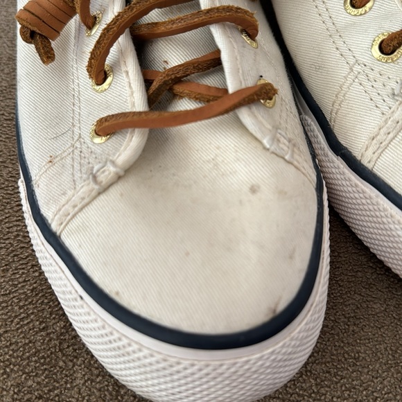 Sperry Top Sider Casual Sneakers Size Womens 9.5 Ivory Blue Trim (TD) - Picture 2 of 10